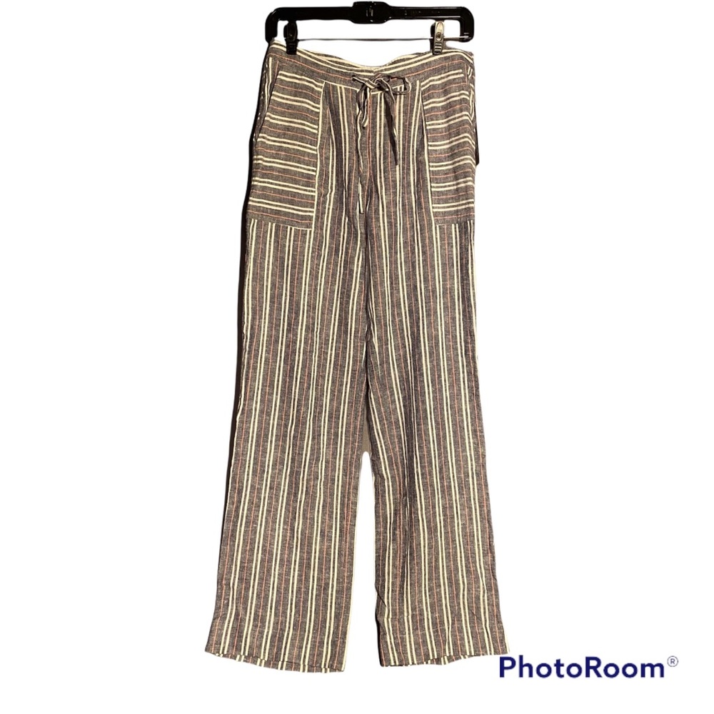Linen Blend Lightweight Wide Leg Striped Pants Laundry by Shelli Segal - Size 4